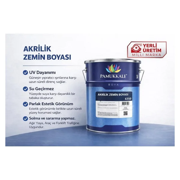 Pamukkale Akrilik Zemin Boyası 15 Kg Ral 1003 Taksi Sarı - Görsel 5