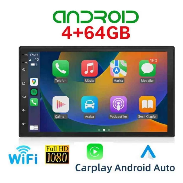 Naviactgo 7İNÇ 4GB RAM 64GB Hafıza QLED Fanlı Pro Android Multimedya Carplay Teyp - Görsel 5