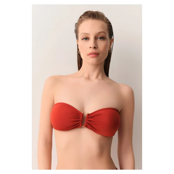 Suwen Metal Aksesuarlı Straplez Bikini Üst - Görsel 5