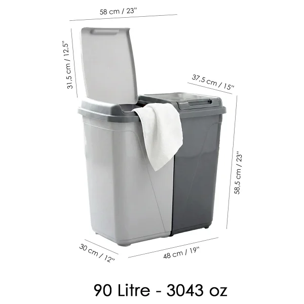 Meleni Home 90 Lt Iki Bölmeli Kirli Çamaşır Sepeti - Mega Duo Banyo Çamaşır Sepeti Renkliler & Beyazlar Antrasit - Görsel 4