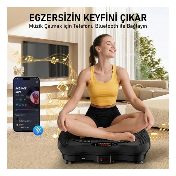 Fastgo Bluetooth'lu Titreşimli Egzersiz Aleti Tüm Vücut Egzersizi Karın Kol Bacak Ev Ofis Spor Aleti - Siyah - Görsel 7