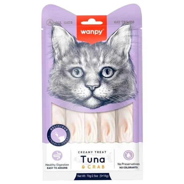 Wanpy Ton Balıklı ve Yengeçli 5x14 gr Krema Kedi Ödül Maması - Görsel 4