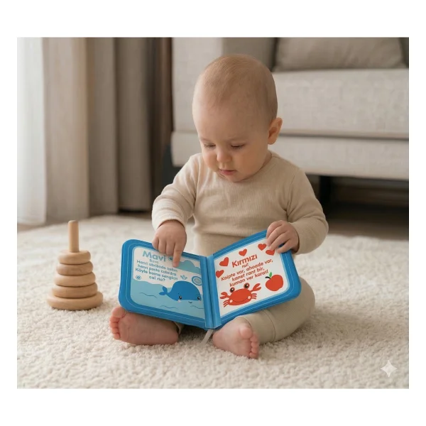 Fisher-Price Konuşturan Bebek Kitabı Hışırtılı Sesli, Duyusal, Zeka Gelişim 0-3 Yaş Kitap Eğitim Seti (Renkler) - sayılar - Mavi - Görsel 6