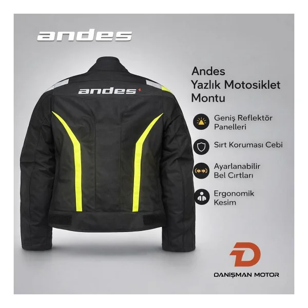 Andes Tech-Touring Yazlık Fileli Motosiklet Montu - Siyah/fosforlu Sarı - XS - Görsel 5