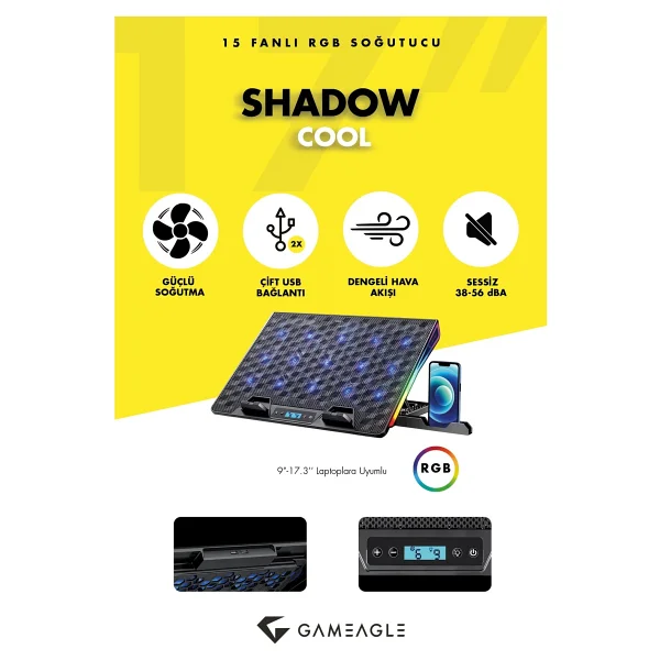 Gameagle Shadow Cool GT15 RGB 15 Fanlı 17.3" Laptop Soğutucu - Görsel 5