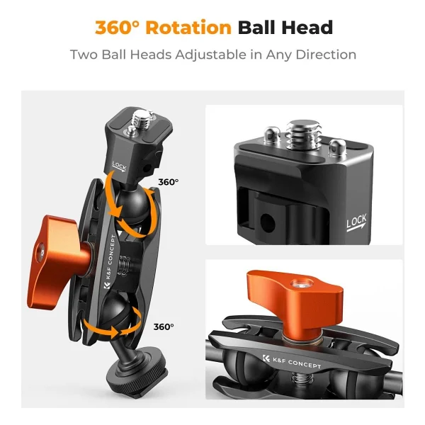K&F Concept Cold Shoe Double Ball Head - Görsel 2