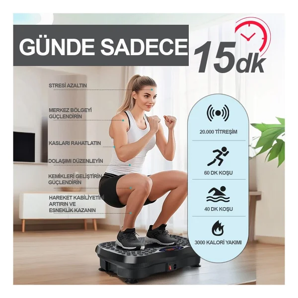 Yüksek Titreşimli Egzersiz Platformu Bluetooth Masaj Aleti Ev Fitness Cihazı Direnç Lastiği Hediye - Görsel 8