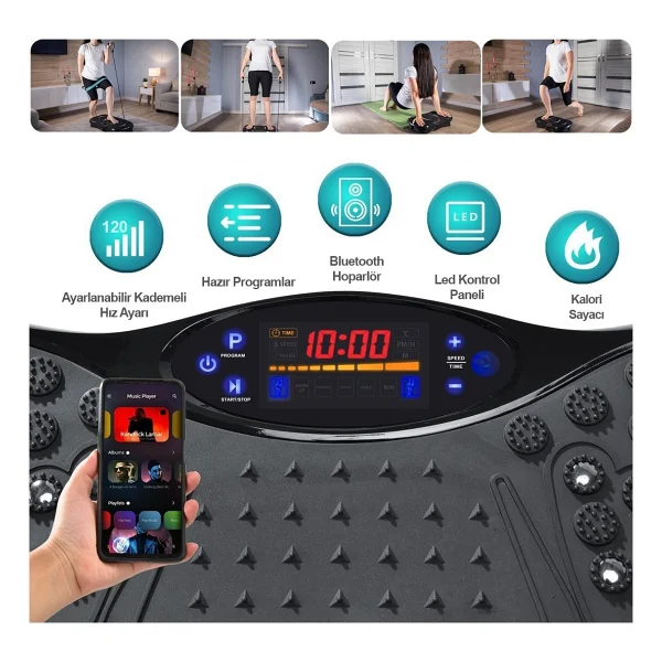 Yüksek Titreşimli Egzersiz Platformu Bluetooth Masaj Aleti Ev Fitness Cihazı Direnç Lastiği Hediye - Görsel 9