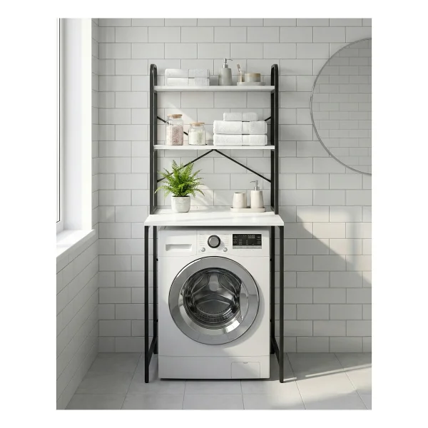 GOLDFALEZ Çamaşır Makinesi Dolabı 2 Katlı Geniş Depolama Raf Ünitesi Metal Banyo Organizer Standı 260Siyah - Görsel 3