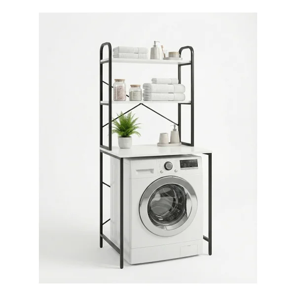 GOLDFALEZ Çamaşır Makinesi Dolabı 2 Katlı Geniş Depolama Raf Ünitesi Metal Banyo Organizer Standı 260Siyah - Görsel 4