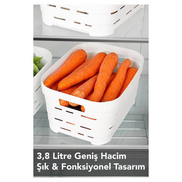Meleni Home 8 Adet 3,8 Lt Delikli Buzdolabı Düzenleyici - Mutfak Banyo Çok Amaçlı Dolap Içi Organizer Beyaz - Görsel 2