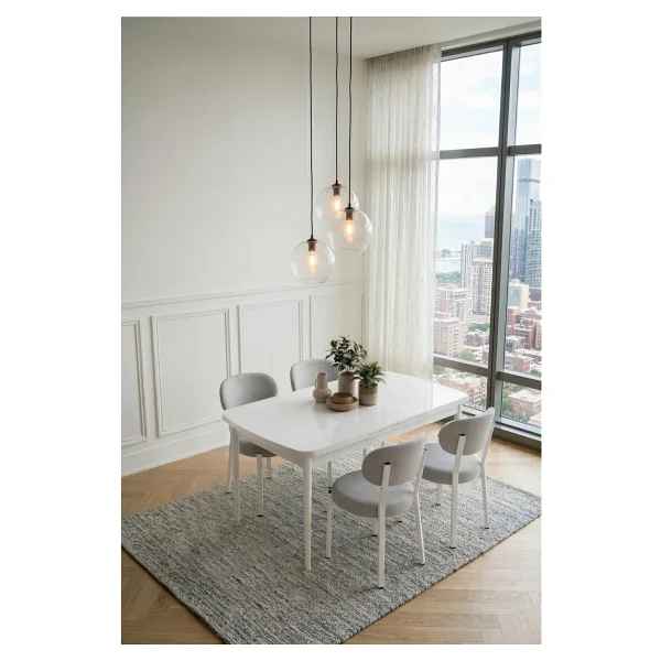 Deren Home Pufy Serisi 80X130 Açılabilir Masa +4 Adet Silinebilir Sandalye Masa Takımı - Krem - Görsel 5