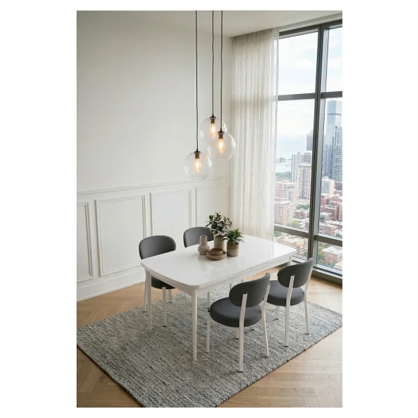 Deren Home Pufy Serisi 80X130 Açılabilir Masa +4 Adet Silinebilir Sandalye Masa Takımı - Krem - Görsel 6