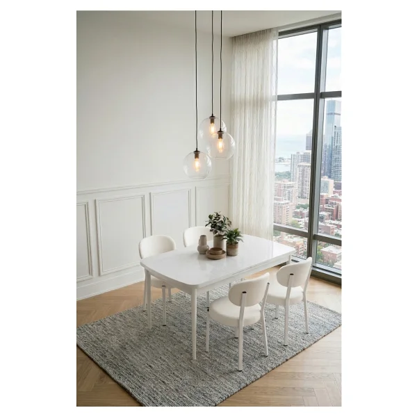 Deren Home Pufy Serisi 80X130 Açılabilir Masa +4 Adet Silinebilir Sandalye Masa Takımı - Krem - Görsel 7