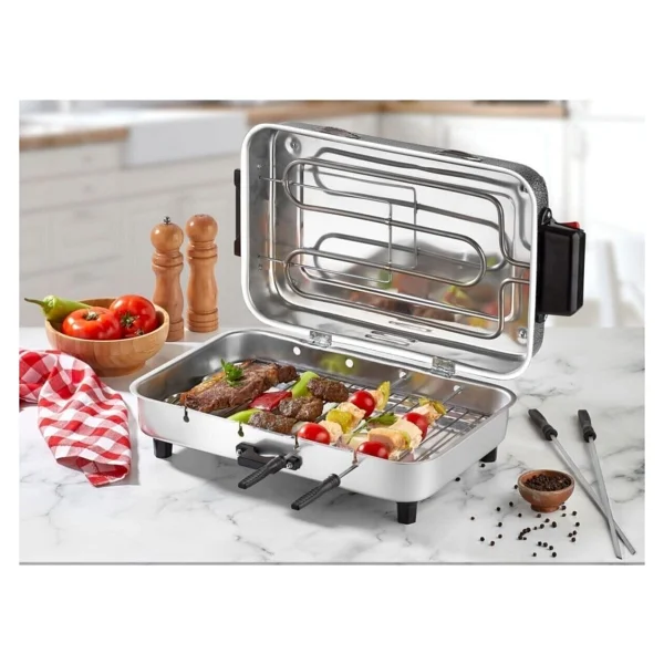 Taner Mega Boy Elektrikli Izgara Mangal Barbekü 1100W Kokusuz Gri 40X11X25 cm Tüp Rezistanslı - Görsel 2