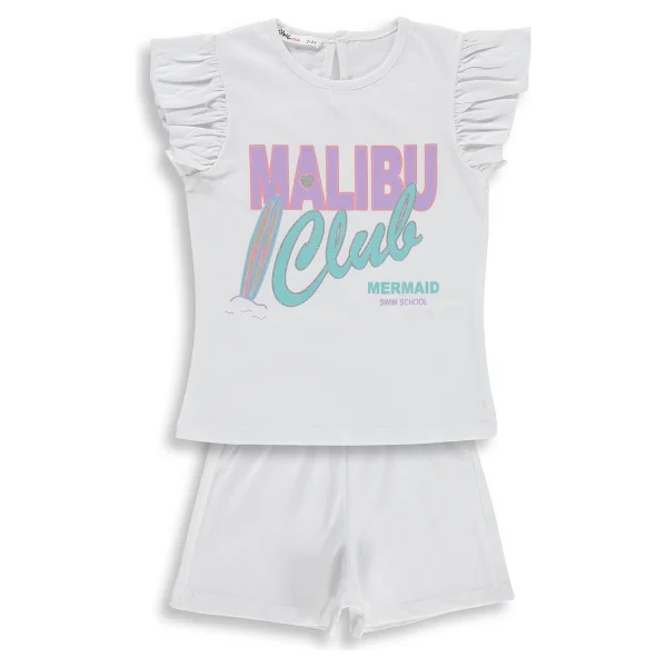 Civil Girls Malibu Baskılı Şortlu 2-5 Yaş Takım - Kırık Beyaz - Görsel 6