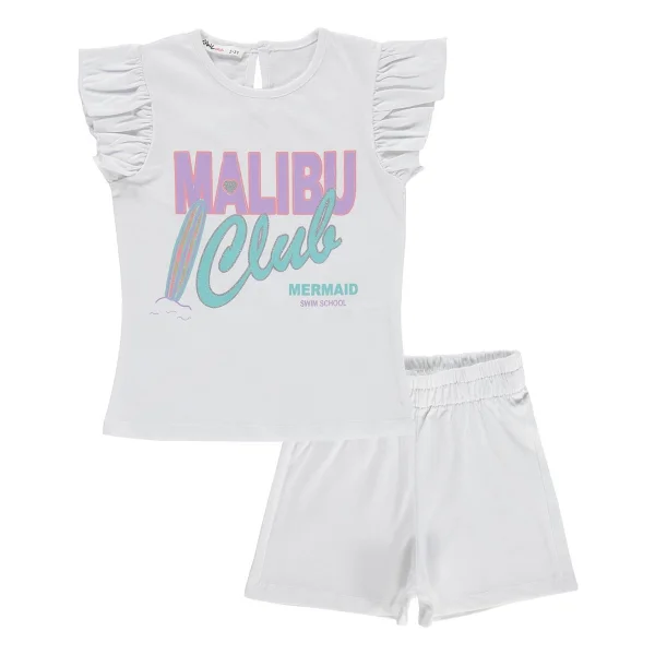 Civil Girls Malibu Baskılı Şortlu 2-5 Yaş Takım - Kırık Beyaz - Görsel 4