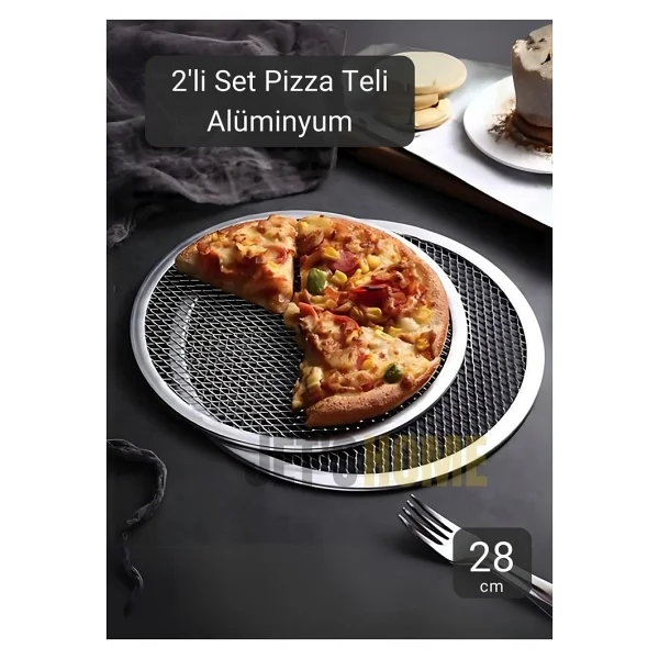 Jet's Home 2li Set Pizza Tepsisi Alüminyum Pizza Teli Lahmacun Tepsisi 28 cm - Gri - Görsel 5