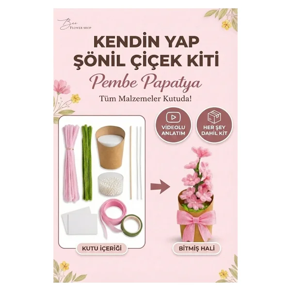 Bee Flower Shop Beyaz Papatya Şönil Çiçek Yapım Kiti - Kendin Yap Hobi Seti Dıy Çiçek Kiti - Görsel 5