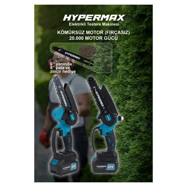 hypermax 2'li Set Kömürsüz Çelik Şanzıman Dal Budama Makası Ve Dal Budama Testeresi Çift Akülü 10 Pilli - Görsel 5
