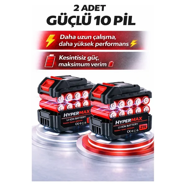 hypermax 2'li Set Kömürsüz Çelik Şanzıman Dal Budama Makası Ve Dal Budama Testeresi Çift Akülü 10 Pilli - Görsel 6