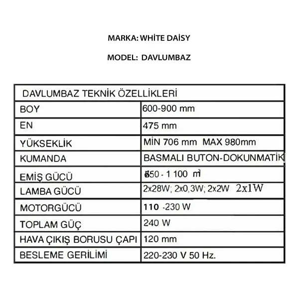 White Daisy Mod F17 Beyaz Duvar Tipi Davlumbaz - Görsel 10