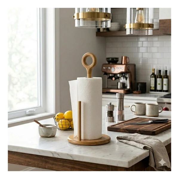 MİEN Mien Bambu Halka Kulp Kağıt Havluluk - Doğal ve Şık Mutfak Havlu Standı - 0-Kahverengi - 30 x 15 cm - Görsel 3