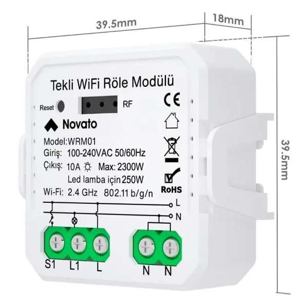 Novato Tuya Uyumlu Tekli Wifi Akıllı Anahtar (10A - 220V Röle) - Tek Çıkışlı, Anahtar Girişli, Googl - Görsel 5