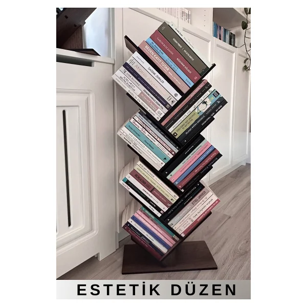 Vigo Wood - Mk10 Geometrik 8 Raflı Ağaç Kitaplık (Büyük) - Görsel 10