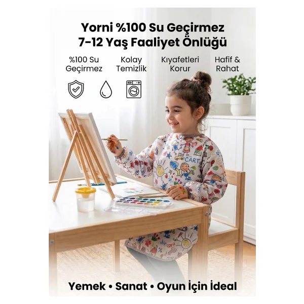 Yorni Family 7-12 Yaş Sıvı Geçirmeyen, Çocuk Aktivite Boyama, Faaliyet, Etkinlik Önlüğü - Beyaz - Görsel 10