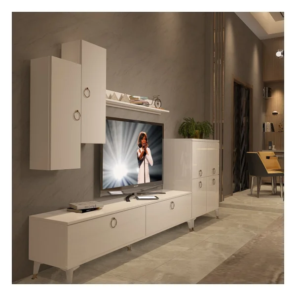 Decoraktiv Eko 6 Mdf Std Gold Tv Ünitesi Tv Sehpası Beyaz - Ceviz - Görsel 9