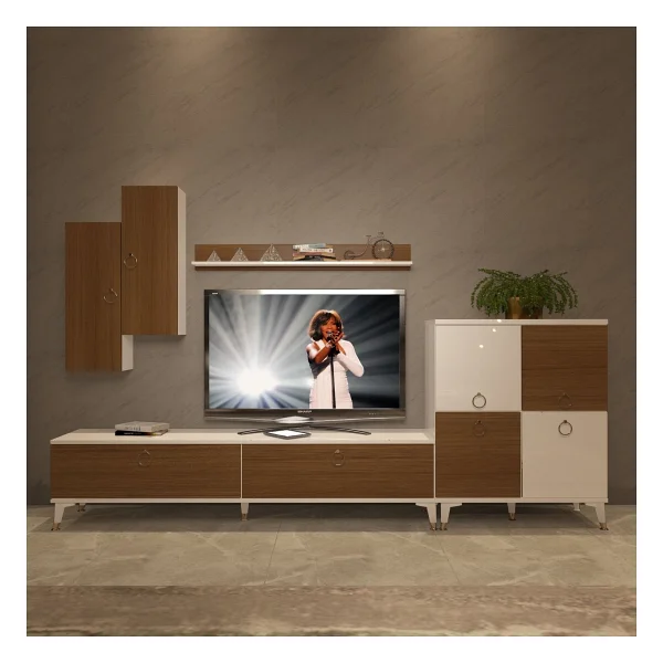Decoraktiv Eko 6 Mdf Std Gold Tv Ünitesi Tv Sehpası Beyaz - Ceviz - Görsel 2