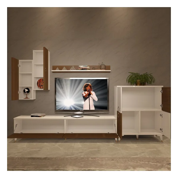 Decoraktiv Eko 6 Mdf Std Gold Tv Ünitesi Tv Sehpası Beyaz - Ceviz - Görsel 3
