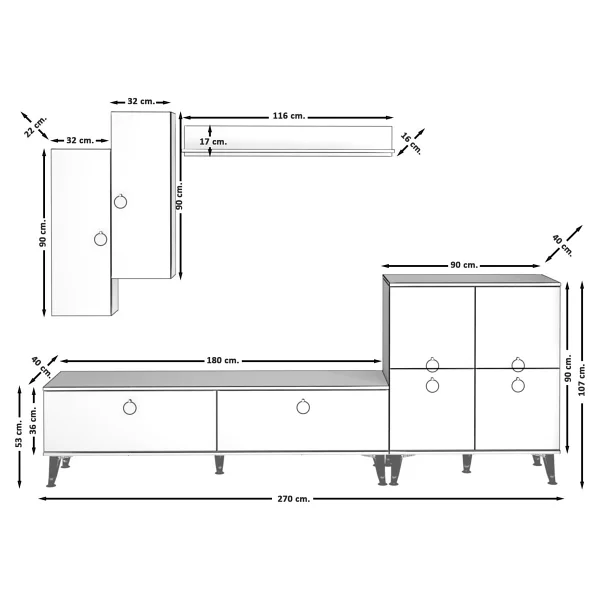 Decoraktiv Eko 6 Mdf Std Gold Tv Ünitesi Tv Sehpası Beyaz - Ceviz - Görsel 6