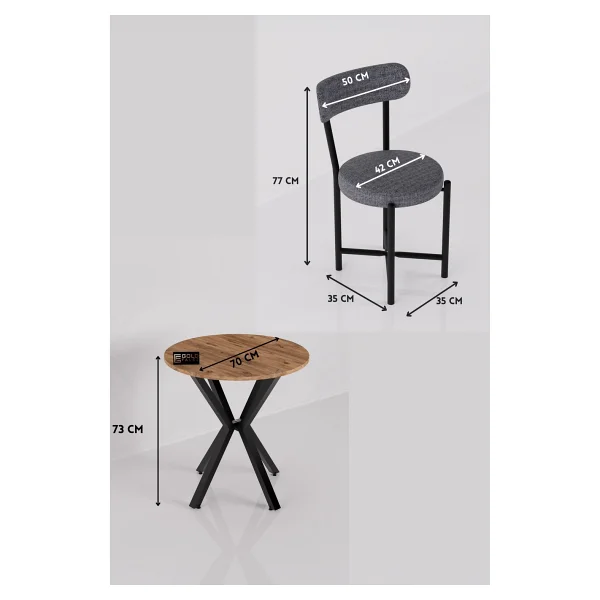 GOLDFALEZ Mutfak Masası 70 Çap Yuvarlak 2 Sandalyeli Masa Takımı Modern Set Bahçe Balkon Cafe Teddy 9840 Gri - Görsel 2