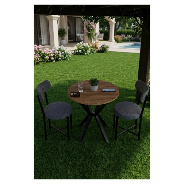 GOLDFALEZ Mutfak Masası 70 Çap Yuvarlak 2 Sandalyeli Masa Takımı Modern Set Bahçe Balkon Cafe Teddy 9840 Gri - Görsel 3