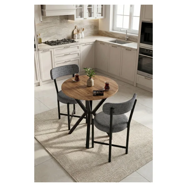 GOLDFALEZ Mutfak Masası 70 Çap Yuvarlak 2 Sandalyeli Masa Takımı Modern Set Bahçe Balkon Cafe Teddy 9840 Gri - Görsel 4