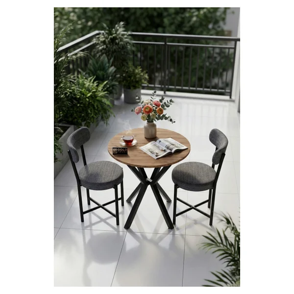 GOLDFALEZ Mutfak Masası 70 Çap Yuvarlak 2 Sandalyeli Masa Takımı Modern Set Bahçe Balkon Cafe Teddy 9840 Gri - Görsel 5