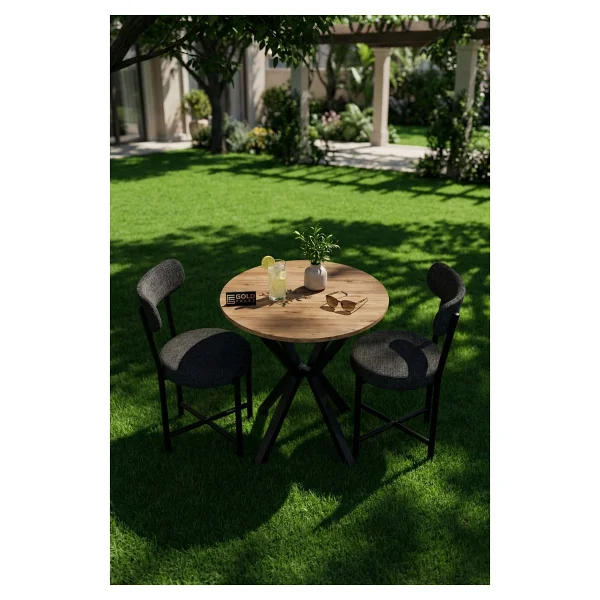 GOLDFALEZ Mutfak Masası 70 Çap Yuvarlak 2 Sandalyeli Masa Takımı Modern Bahçe Balkon Cafe Teddy 9841 Antrasit - Görsel 3