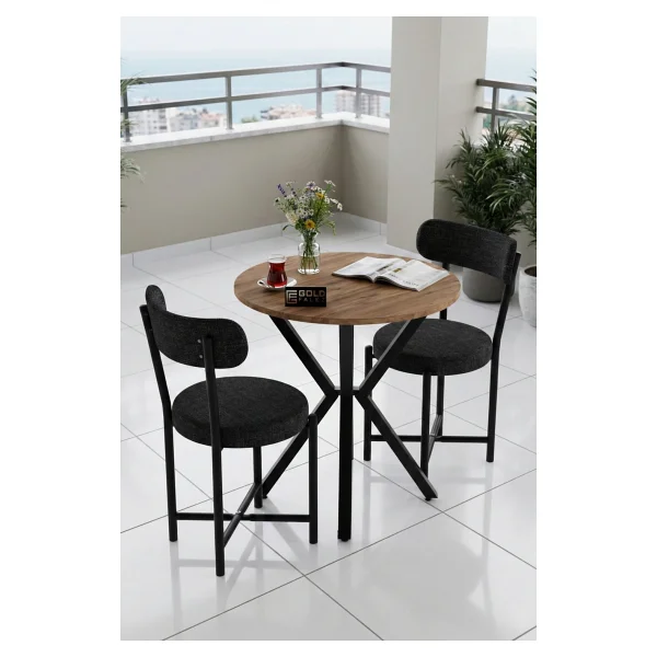 GOLDFALEZ Mutfak Masası 70 Çap Yuvarlak 2 Sandalyeli Masa Takımı Modern Bahçe Balkon Cafe Teddy 9841 Antrasit - Görsel 4