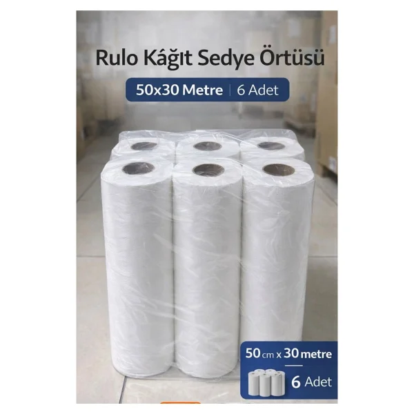 Belirtilmemiş Rulo Kağıt Sedye Örtüsü 50 cm x 30 Metre 6'lı Paket Muayene Örtüsü Tek Kullanımlık Hijyenik Rulo Sedye Kağıdı - Görsel 3