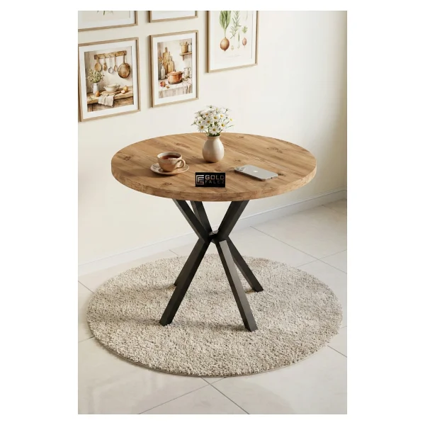 GOLDFALEZ Mutfak Masası 90 cm Yuvarlak Masa Modern Metal Ayaklı Cafe Balkon Ofis Yemek Masası 9825 Atlantik - Görsel 8