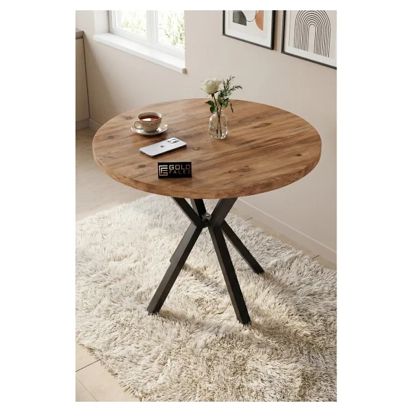 GOLDFALEZ Mutfak Masası 90 cm Yuvarlak Masa Modern Metal Ayaklı Cafe Balkon Ofis Yemek Masası 9825 Atlantik - Görsel 4