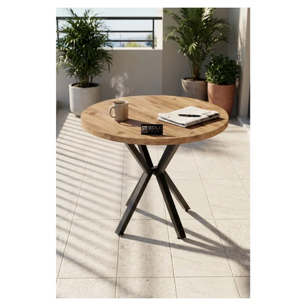 GOLDFALEZ Mutfak Masası 90 cm Yuvarlak Masa Modern Metal Ayaklı Cafe Balkon Ofis Yemek Masası 9825 Atlantik - Görsel 5