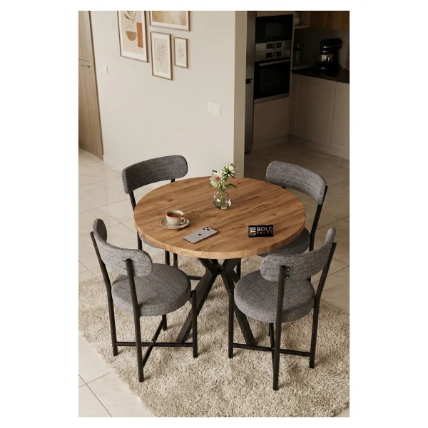GOLDFALEZ Mutfak Masası 90 cm Yuvarlak Masa Modern Metal Ayaklı Cafe Balkon Ofis Yemek Masası 9825 Atlantik - Görsel 6