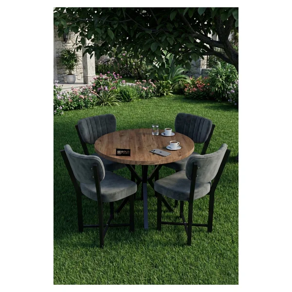 GOLDFALEZ Mutfak Masası 90 cm Yuvarlak Masa Modern Metal Ayaklı Cafe Balkon Ofis Yemek Masası 9825 Atlantik - Görsel 7