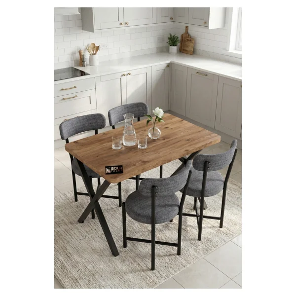 GOLDFALEZ Mutfak Masası 4 Sandalyeli Set 110x70 cm Modern Bahçe Cafe Masa Takımı 4 Kişilik Tedy 9880 Gri - Görsel 6