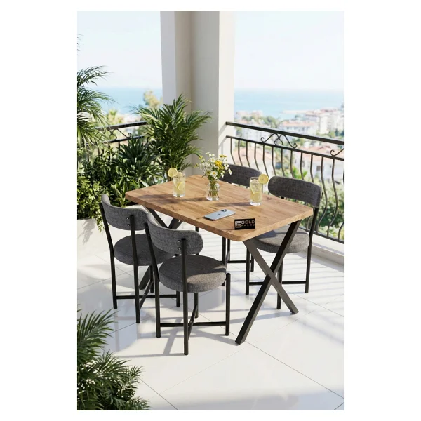 GOLDFALEZ Mutfak Masası 4 Sandalyeli Set 110x70 cm Modern Bahçe Cafe Masa Takımı 4 Kişilik Tedy 9880 Gri - Görsel 2