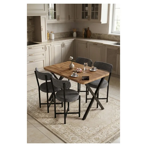 GOLDFALEZ Mutfak Masası 4 Sandalyeli Set 110x70 cm Modern Bahçe Cafe Masa Takımı 4 Kişilik Tedy 9880 Gri - Görsel 3