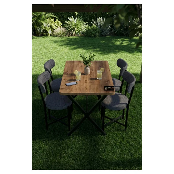 GOLDFALEZ Mutfak Masası 4 Sandalyeli Set 110x70 cm Modern Bahçe Cafe Masa Takımı 4 Kişilik Tedy 9880 Gri - Görsel 4